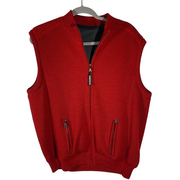 Mens Red Windstopper Vest With Zip Pockets heavy ribbed knit chunky camping hunt - Picture 1 of 6